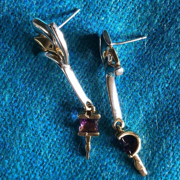 Gold, silver and amethyst earrings - Picture 8 of 9
